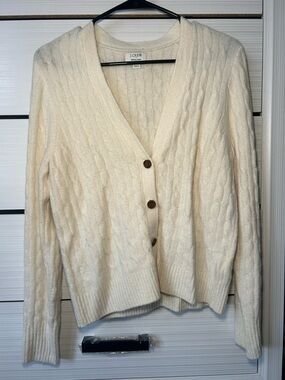 J. Crew Cream Cable-Knit V-Neck Button Cardigan